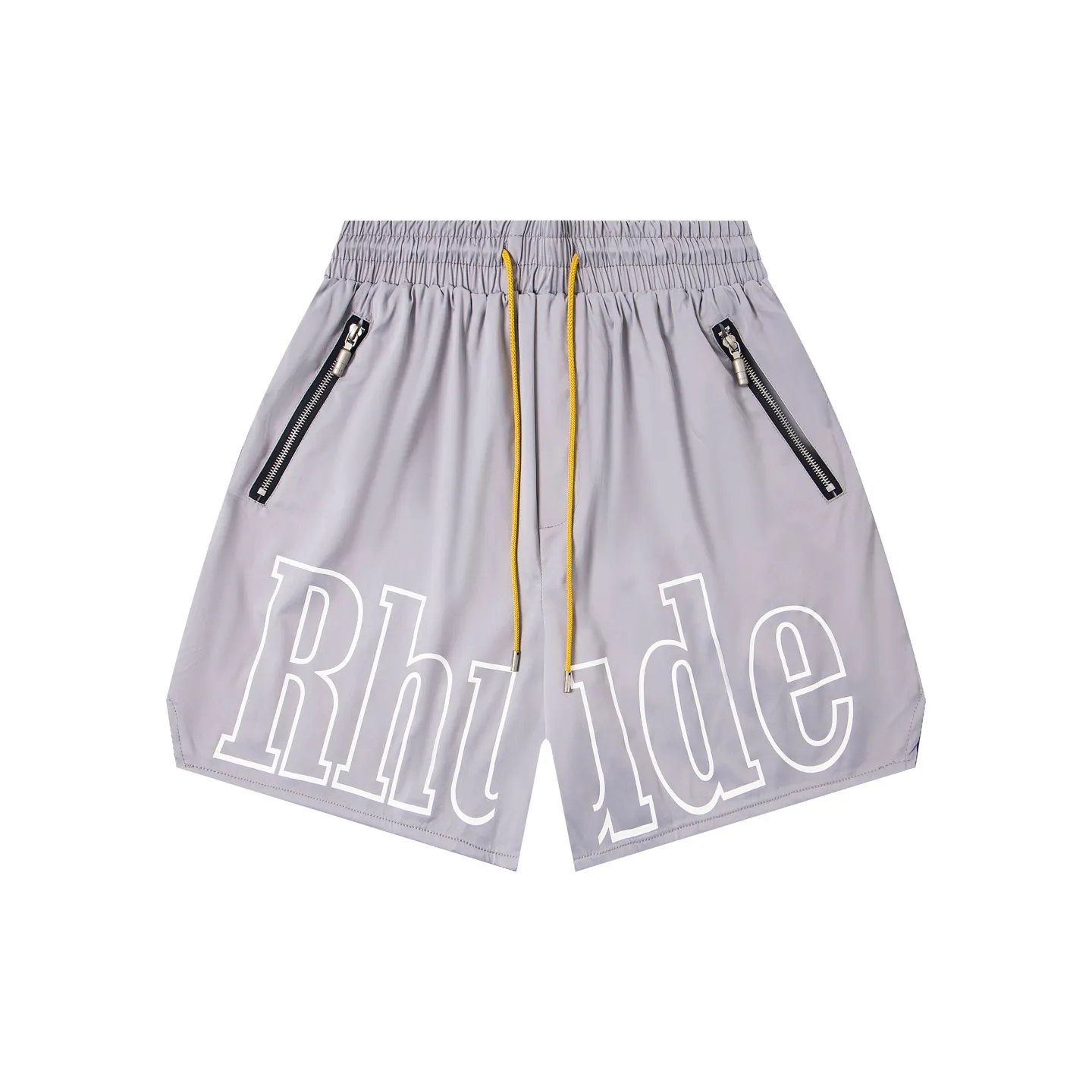 808#P160 Rhude American trendy brand quick-drying beach pants with elastic waist heavy-duty zipper shorts letter print trendy inner mesh men's loose sports pants Color: Black Gray Green Blue Fabric: 150g nylon 100% polyester Size: S M L XL