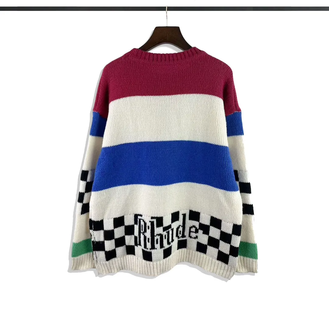 P260 Rhude 23 new style American trendy checkered contrast jacquard thickened sweater Size: M L XL XXL