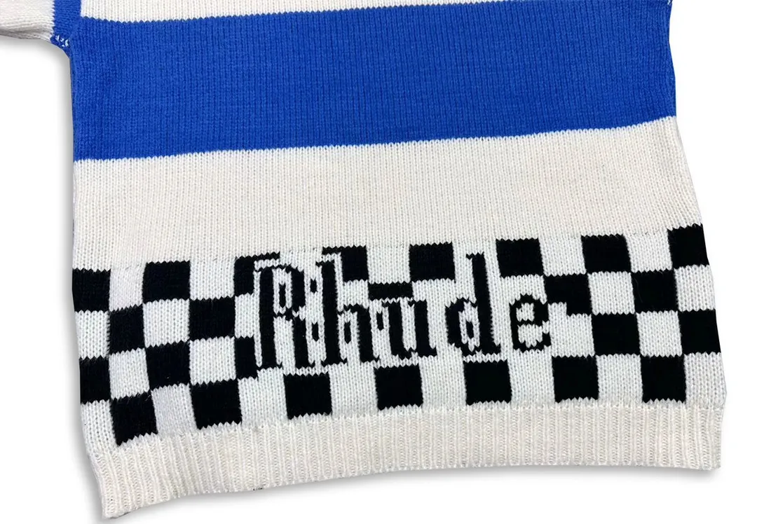 P260 Rhude 23 new style American trendy checkered contrast jacquard thickened sweater Size: M L XL XXL