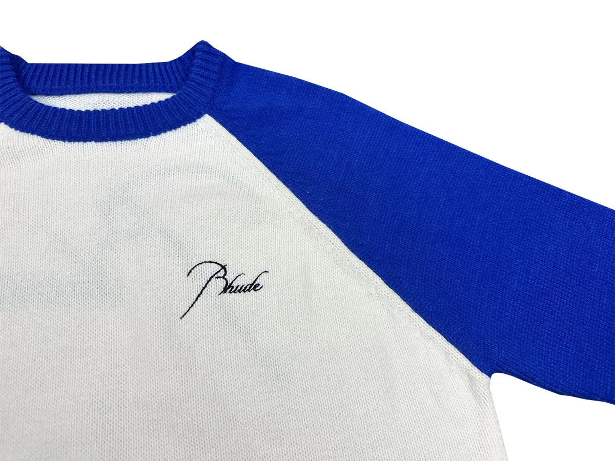 P240 Rhude new embroidered patchwork contrasting color loose sweater Color: blue and white brown and white Size: M L XL XXL