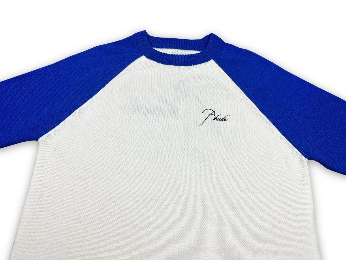 P240 Rhude new embroidered patchwork contrasting color loose sweater Color: blue and white brown and white Size: M L XL XXL