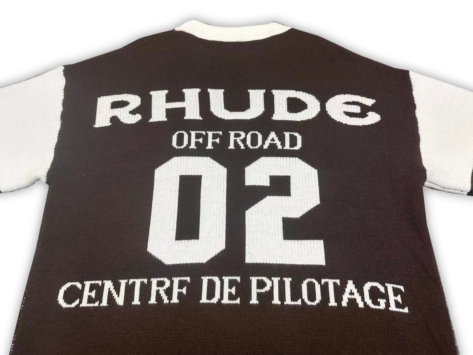 P240 Rhude new raglan sleeve contrasting printed letter crew neck sweater Color: brown and white Size: M L XL XXL