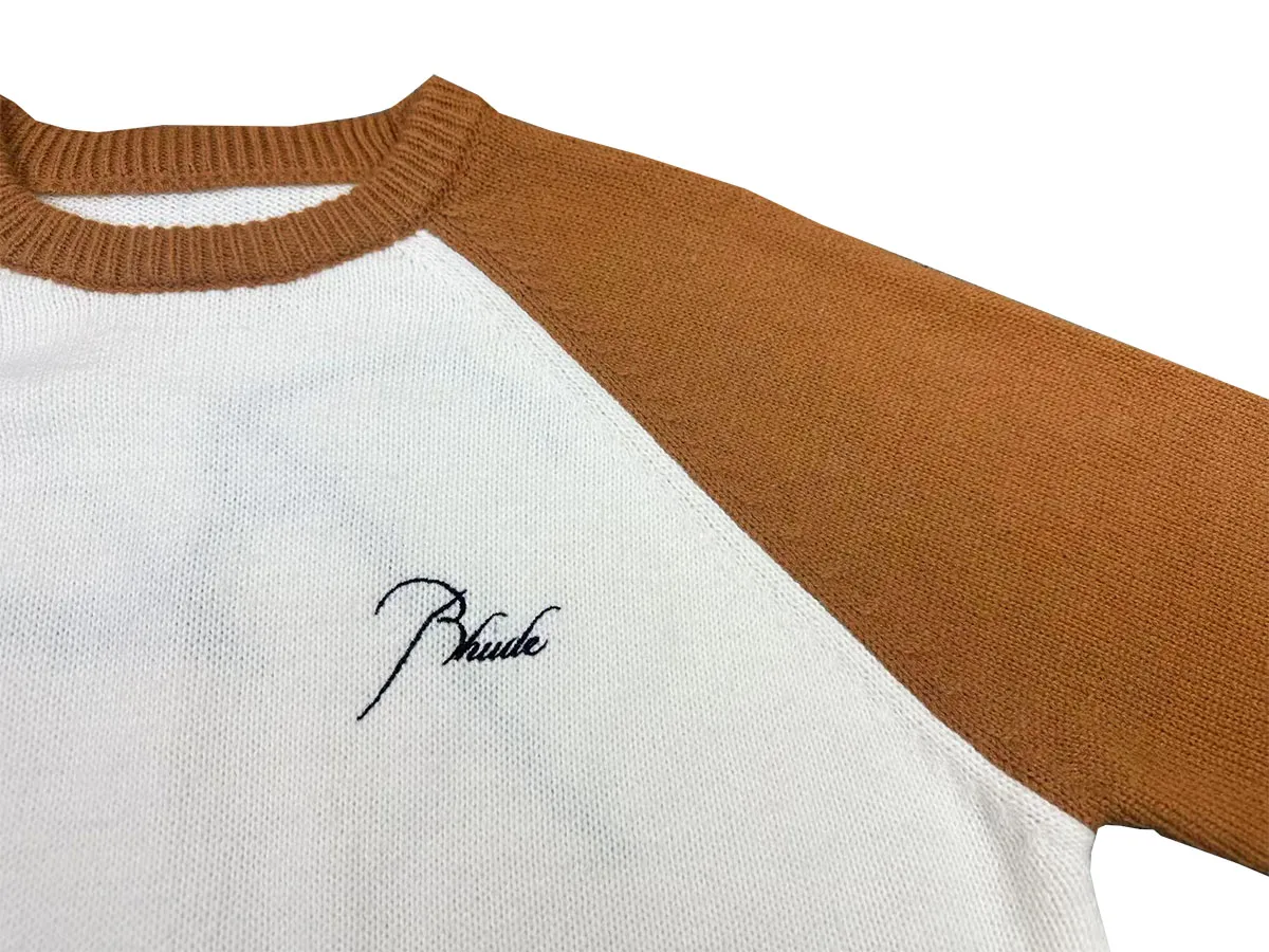 P240 Rhude new embroidered patchwork contrasting color loose sweater Color: blue and white brown and white Size: M L XL XXL