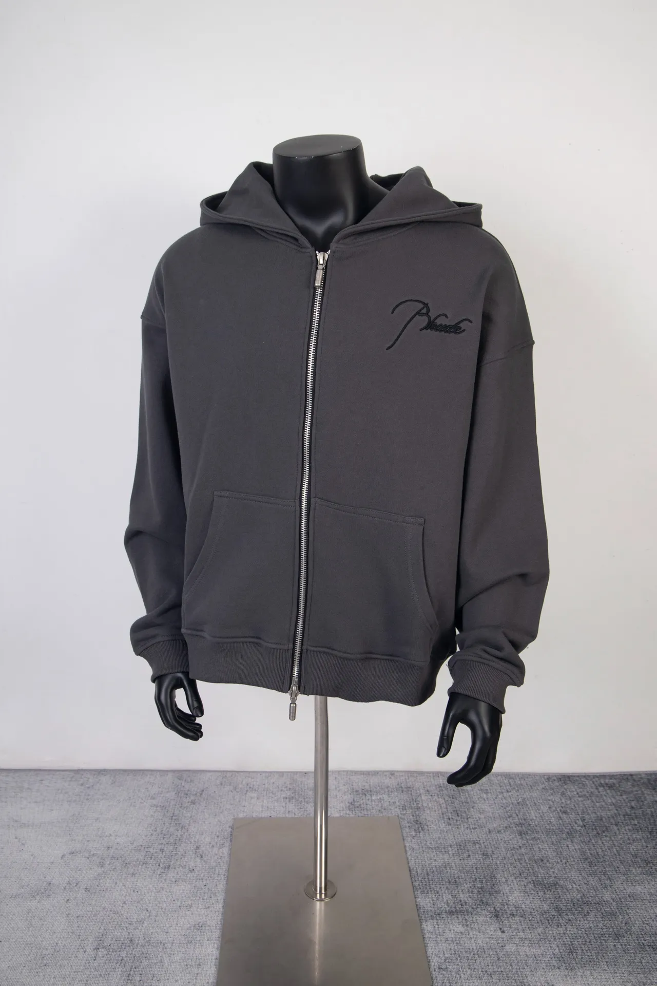 Style No. H01# rhude Marlboro embroidered letter zipper terry jacket Color: Black Gray Size: SMLXL P300