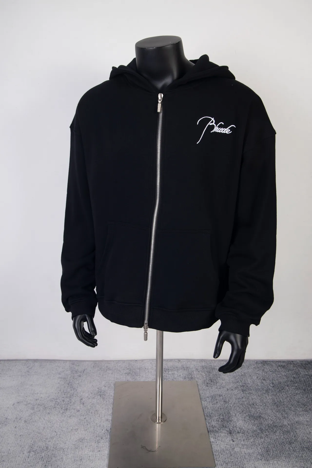 Style No. H01# rhude Marlboro embroidered letter zipper terry jacket Color: Black Gray Size: SMLXL P300