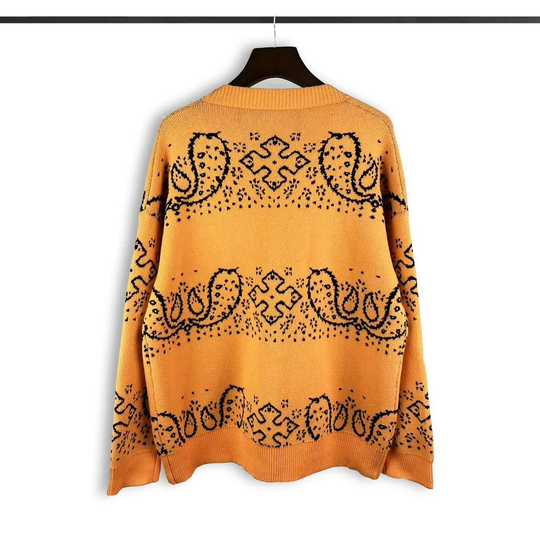 P370 Rhude beautiful cashew flower jacquard cardigan sweater Color: yellow red Size: M L XL XXL