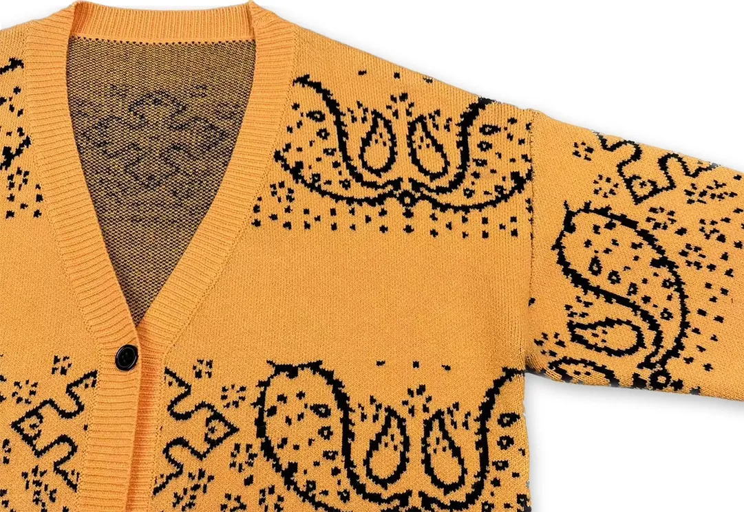 P370 Rhude beautiful cashew flower jacquard cardigan sweater Color: yellow red Size: M L XL XXL