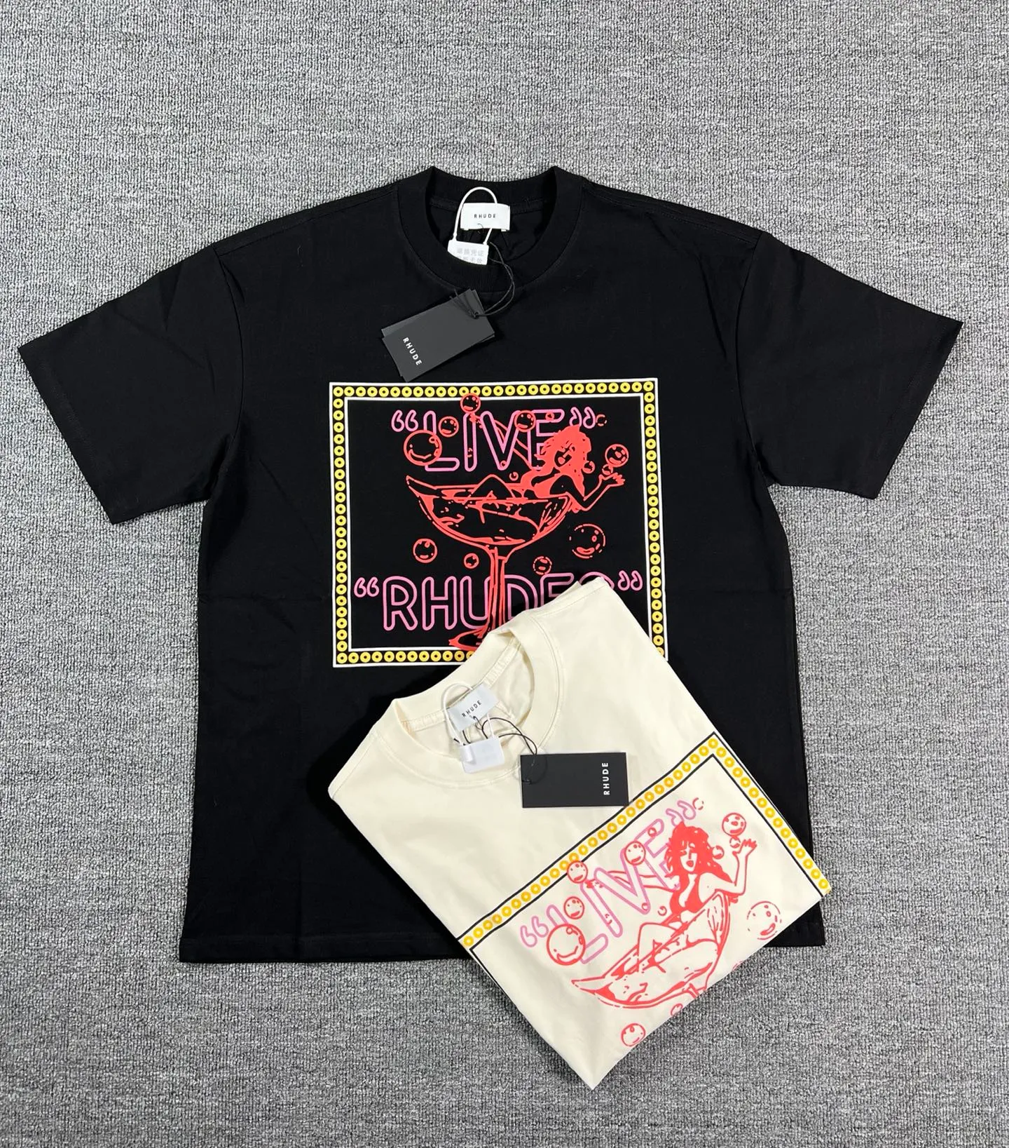 No. 807 #P122 #美ChaoRhude Graphic-print Logo environmentally friendly water glue printing High-quality double yarn pure cotton short-sleeved T-shirt Size: S M L XL