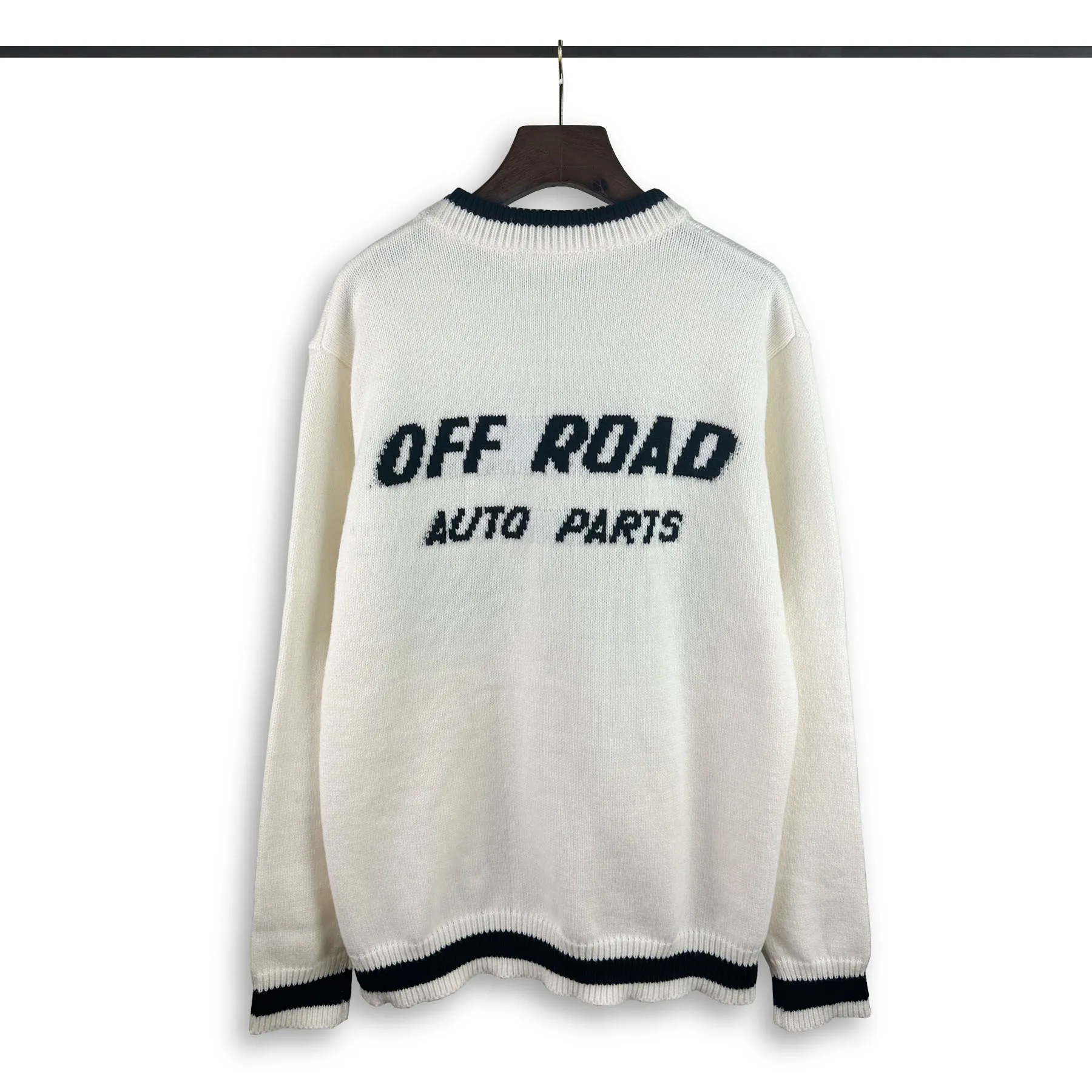 P240 Rhude new racing track jacquard crew neck sweater Color: Khaki White Size: M L XL XXL