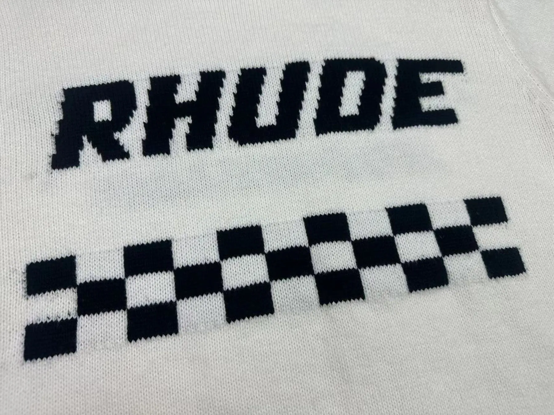 P240 Rhude new racing track jacquard crew neck sweater Color: Khaki White Size: M L XL XXL