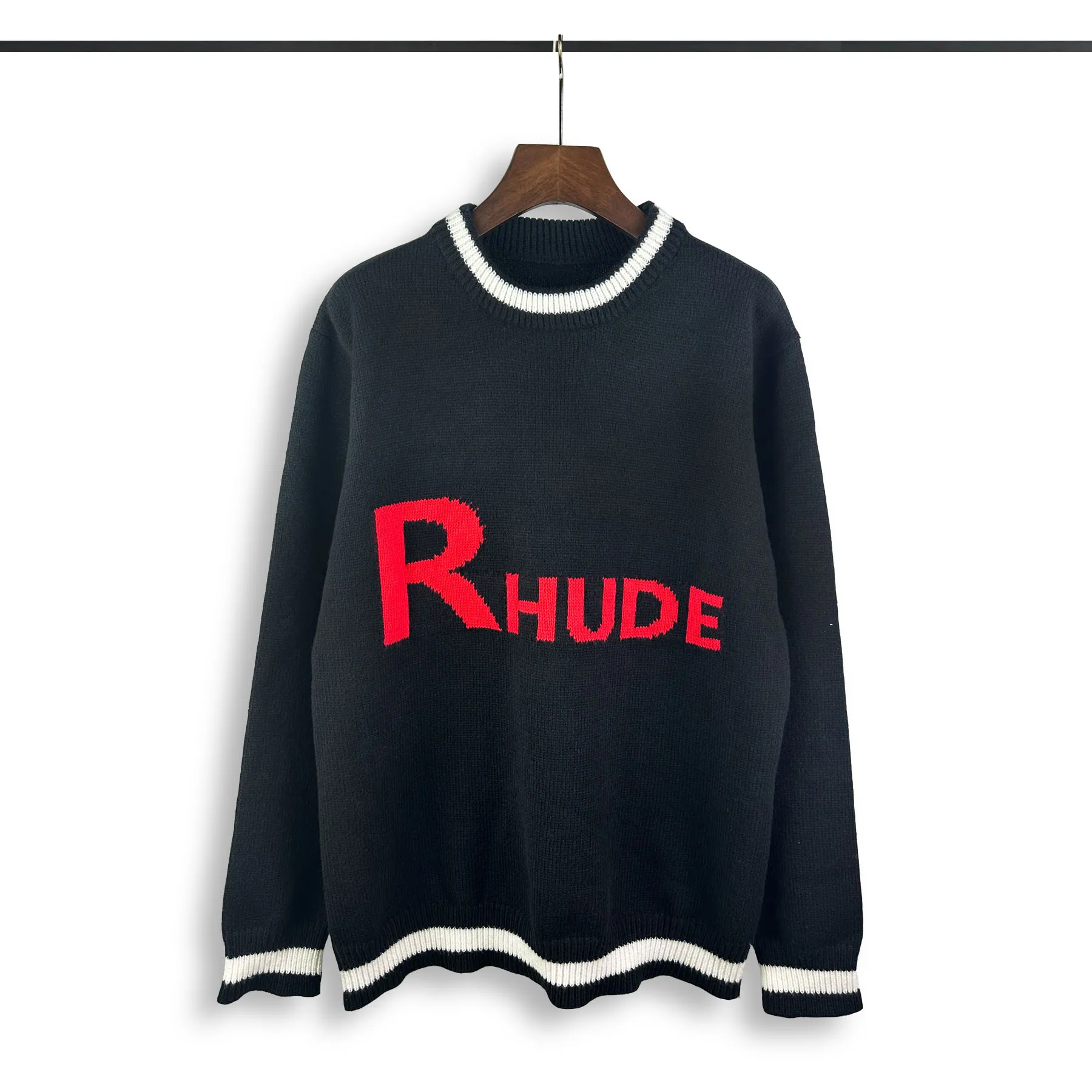 P240 Rhude new classic lettered loose sweater Color: Black White Size: M L XL XXL