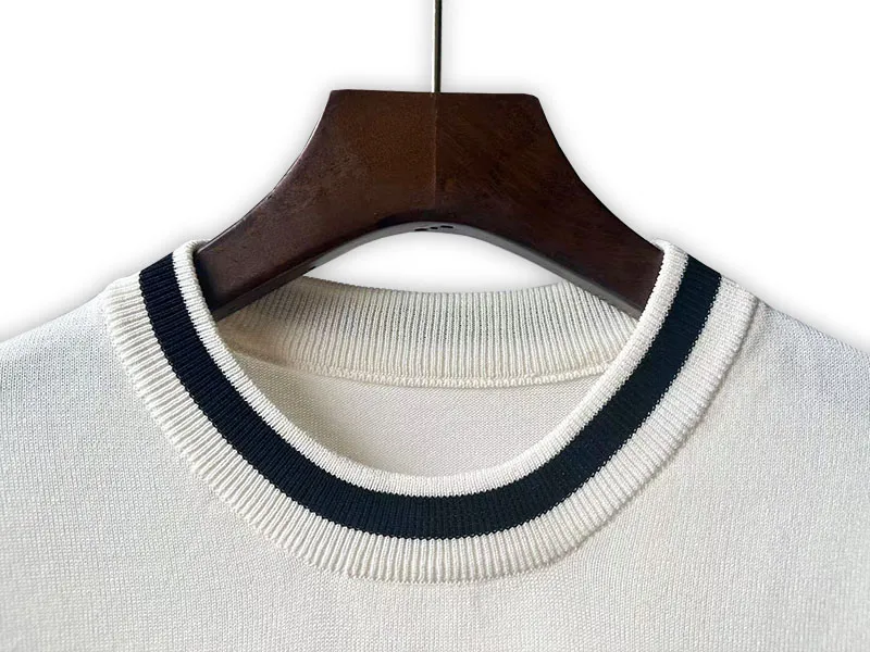 P190 Rhude 24 spring and summer new classic round neck letter embroidered knitted short sleeves Color: White Black Size: M L XL XXL