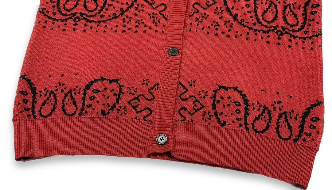 P370 Rhude beautiful cashew flower jacquard cardigan sweater Color: yellow red Size: M L XL XXL