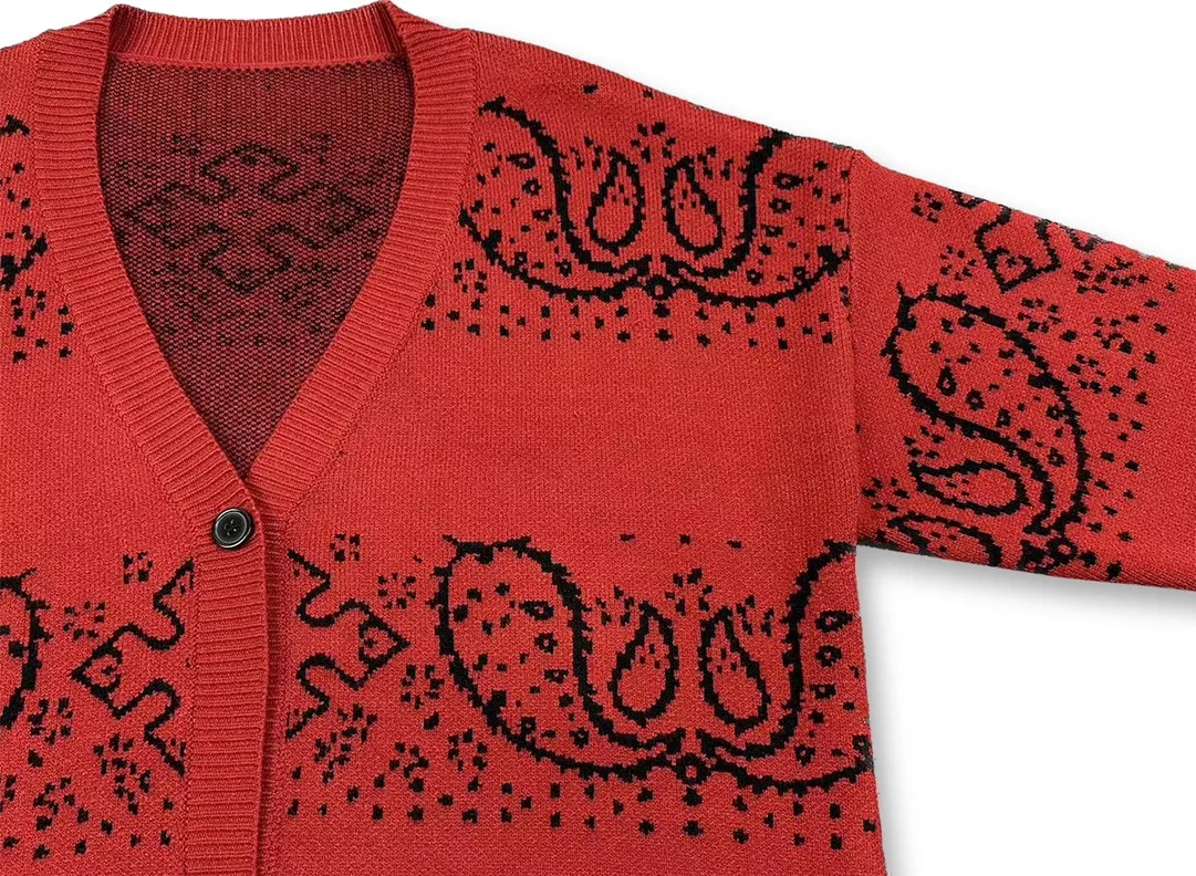 P370 Rhude beautiful cashew flower jacquard cardigan sweater Color: yellow red Size: M L XL XXL