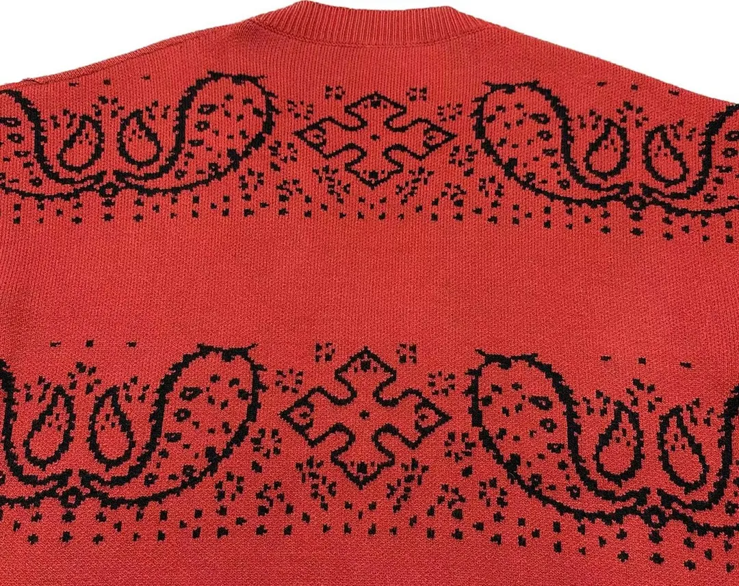 P370 Rhude beautiful cashew flower jacquard cardigan sweater Color: yellow red Size: M L XL XXL