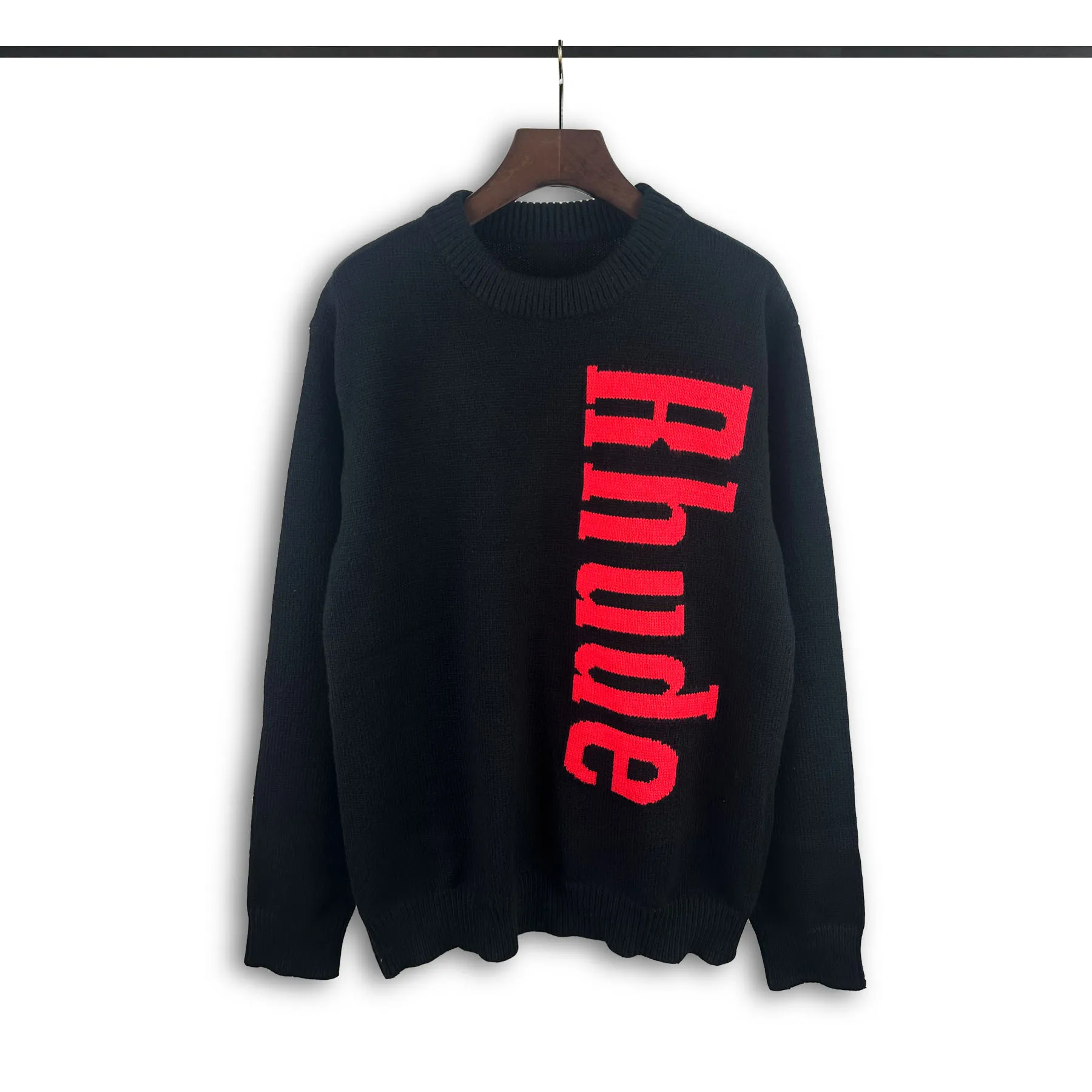 P240 Rhude new jacquard letter crew neck sweater Color: black white Size: M L XL XXL