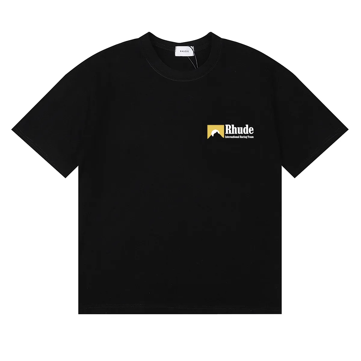 P114 No. 50179, beautiful Rhude International Racing Team small label simple and versatile pure cotton short-sleeved T-shirt Color: black, white, apricot; Size: S M L XL