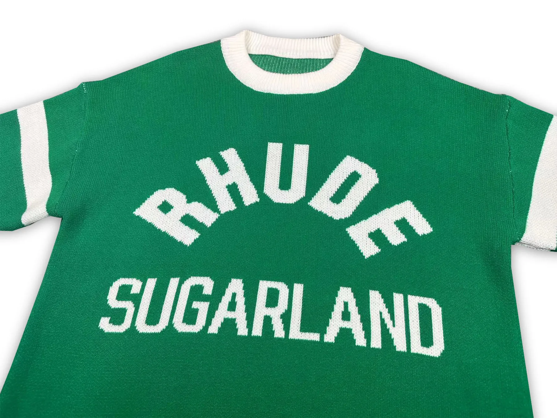 P250 Rhude new contrasting jacquard letter crew neck sweater Color: black and white green Size: M L XL XXL