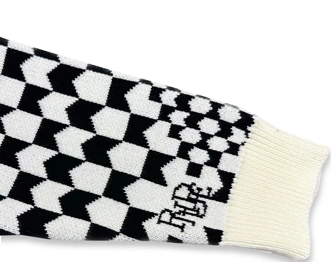 P250 Rhude new all-over black and white small plaid jacquard sweater Size: M L XL XXL