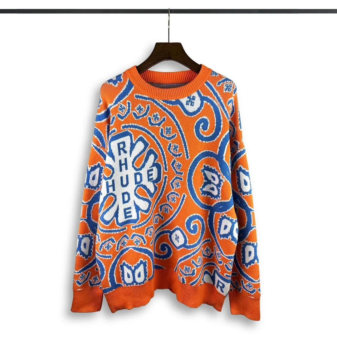 P260 Rhude 23 years new all-over pattern jacquard loose sweater Size: M L XL XXL