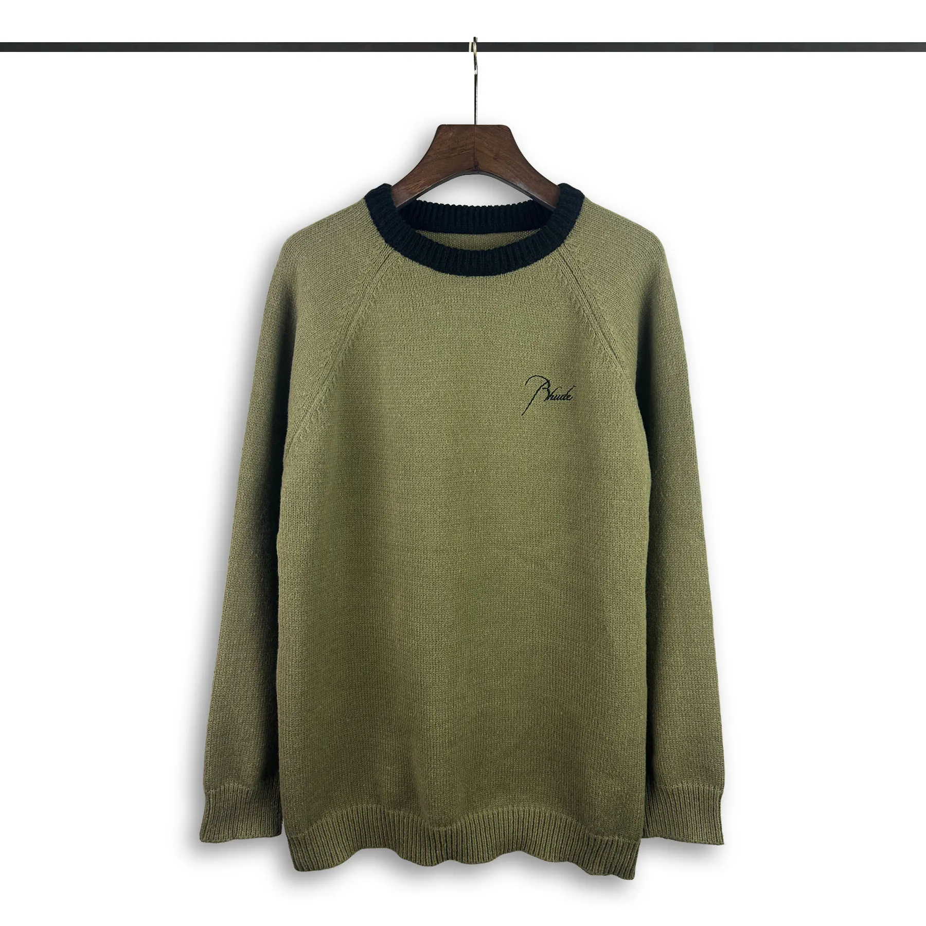 P240 Rhude new simple design letter loose sweater Color: Green White Size: M L XL XXL