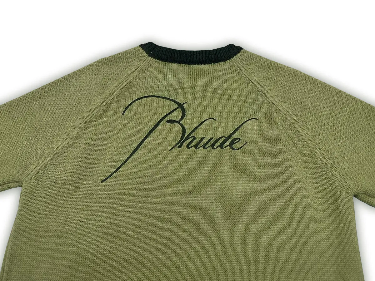 P240 Rhude new simple design letter loose sweater Color: Green White Size: M L XL XXL