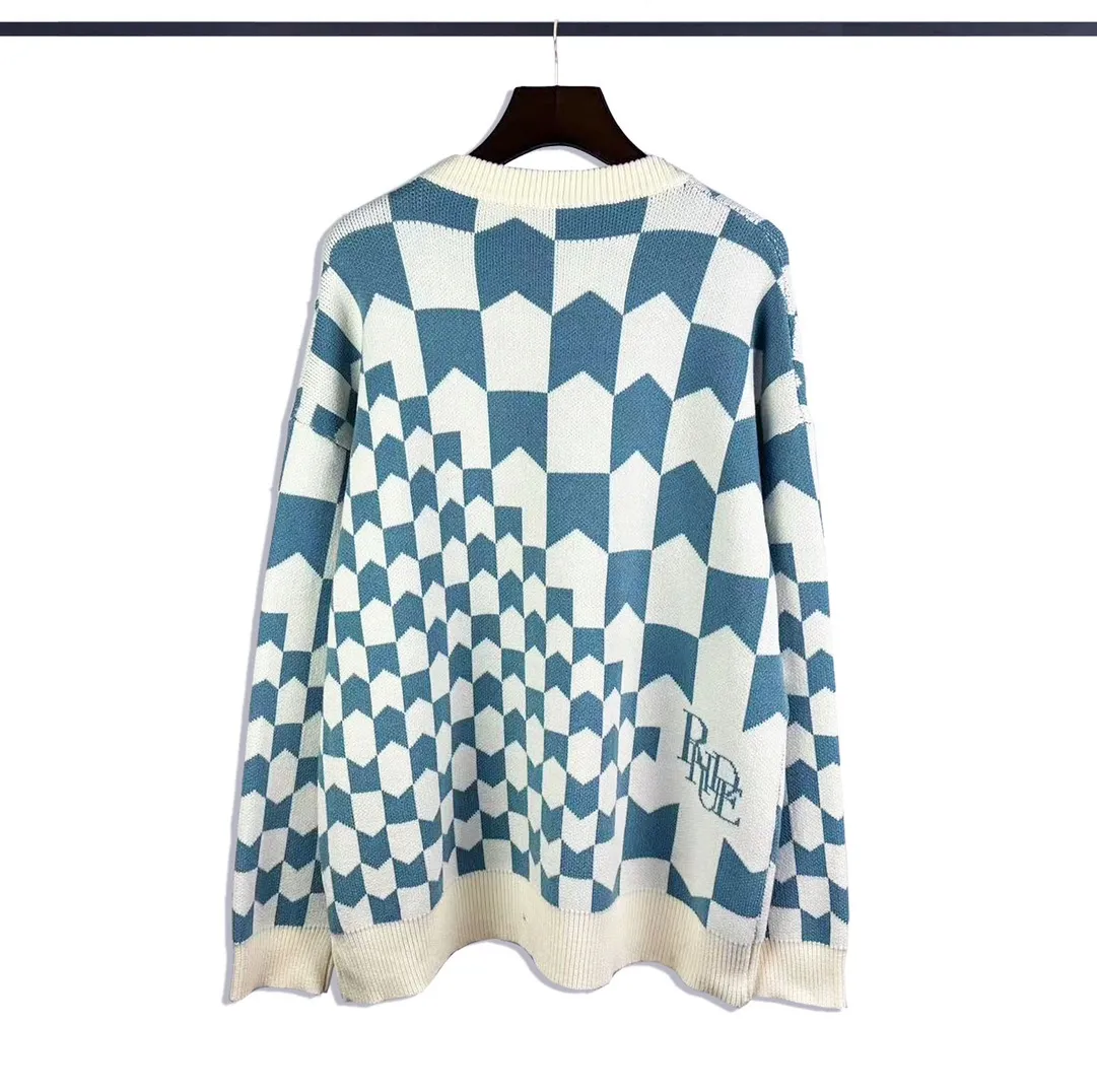 P260 Rhude 23 new US trend official grid jacquard loose sweater Size: M L XL XXL