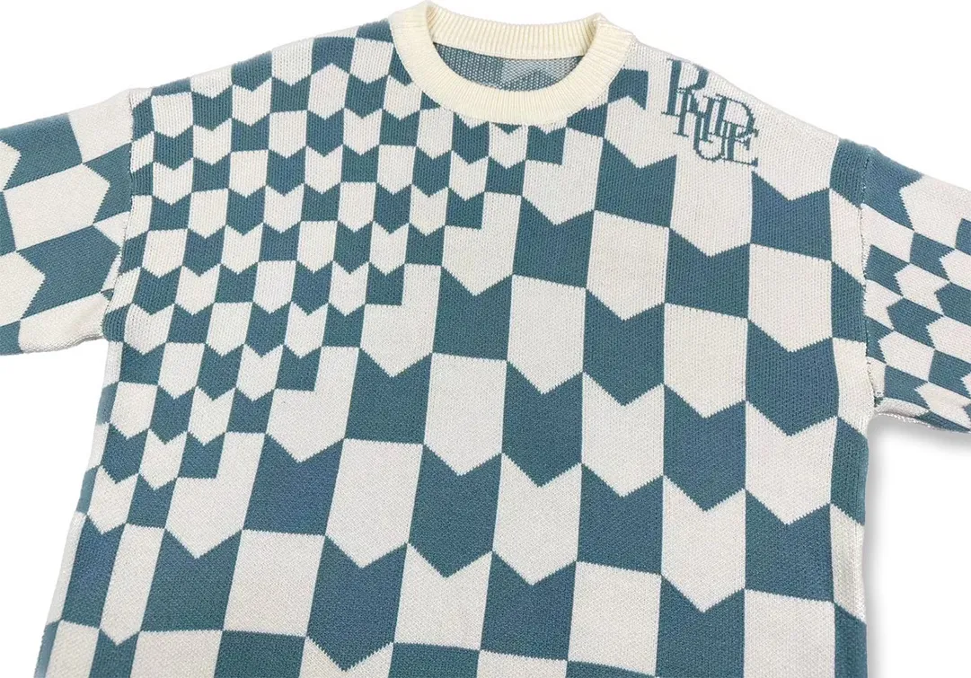 P260 Rhude 23 new US trend official grid jacquard loose sweater Size: M L XL XXL