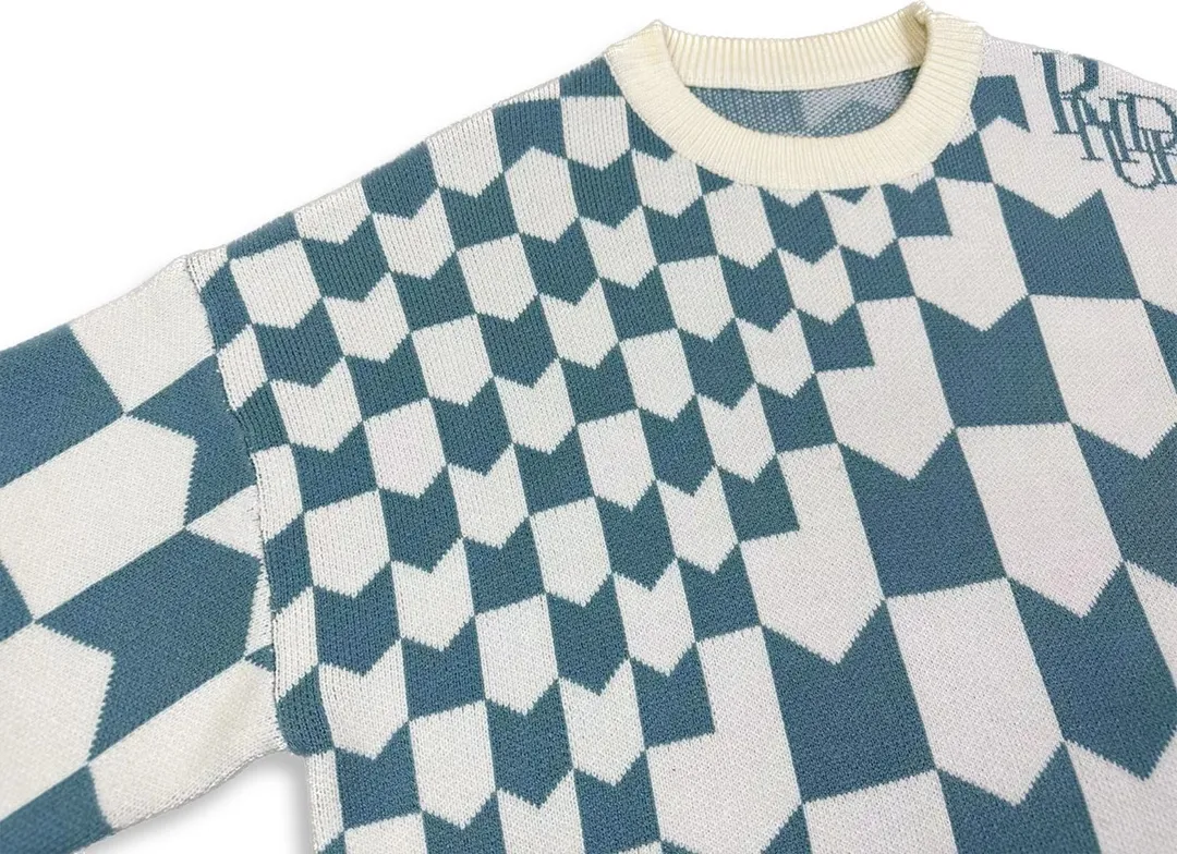 P260 Rhude 23 new US trend official grid jacquard loose sweater Size: M L XL XXL