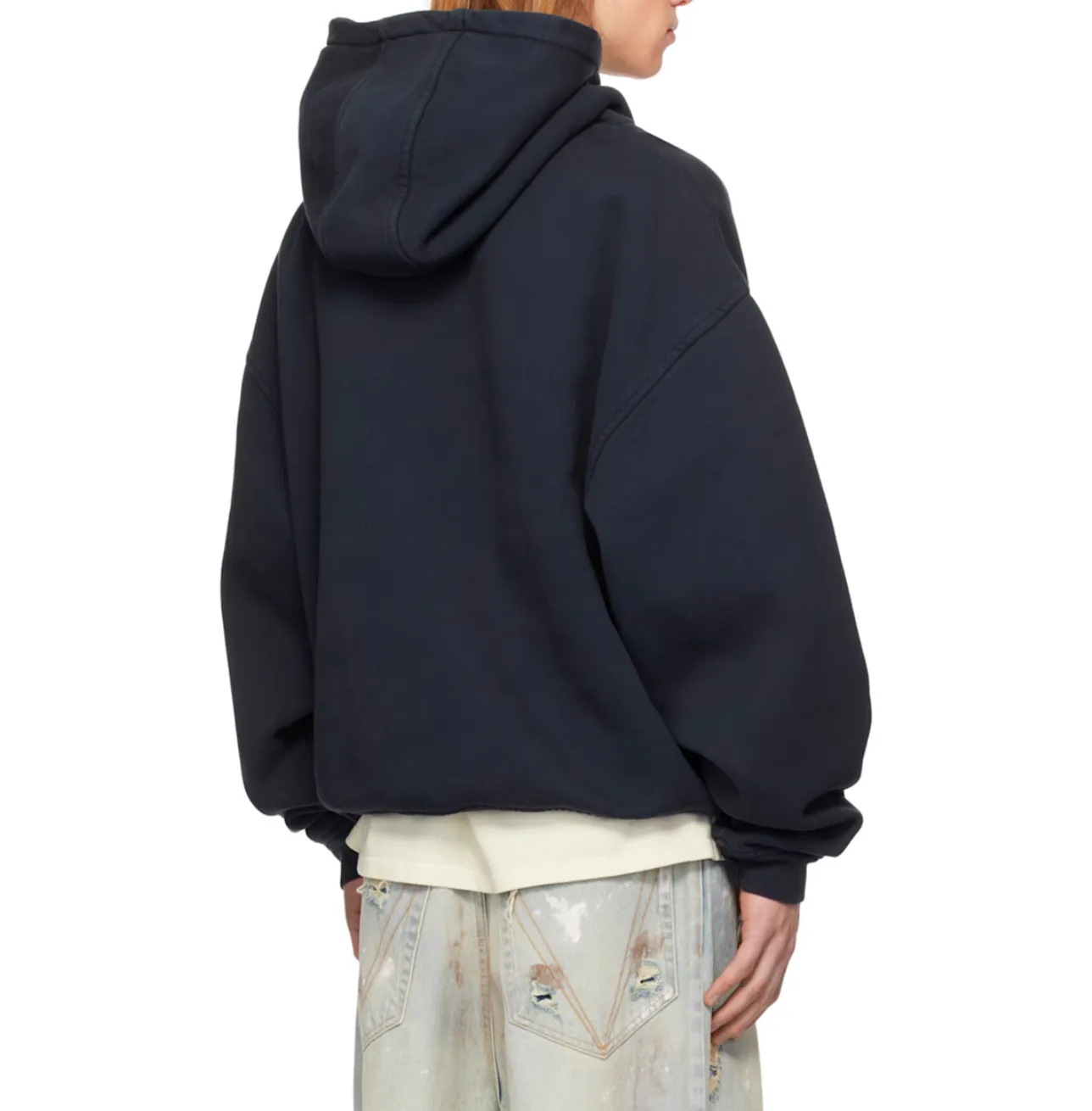 Style No.: 8890 P260 RHUDE New American high street loose washed hooded sweatshirt for men and women Multi-color glue printing technology + Made of pure cotton washed terry brushed fabric 450g Heavy upper body three-dimensional fluffy Size: (S-M-L-XL) Color: Washed navy blue