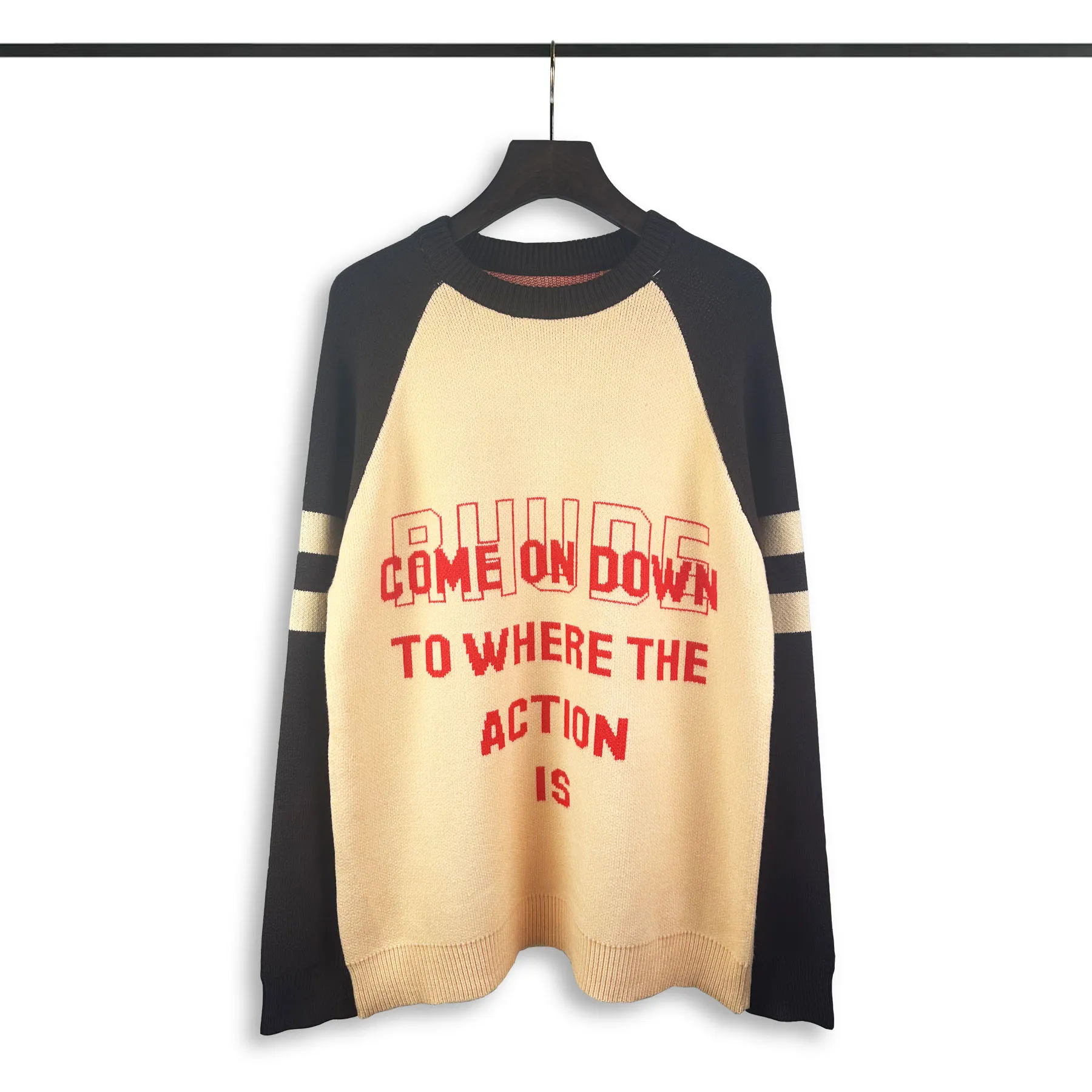 P240 Rhude new raglan sleeves contrasting printed letter crew neck sweater Color: off-white Size: M L XL XXL