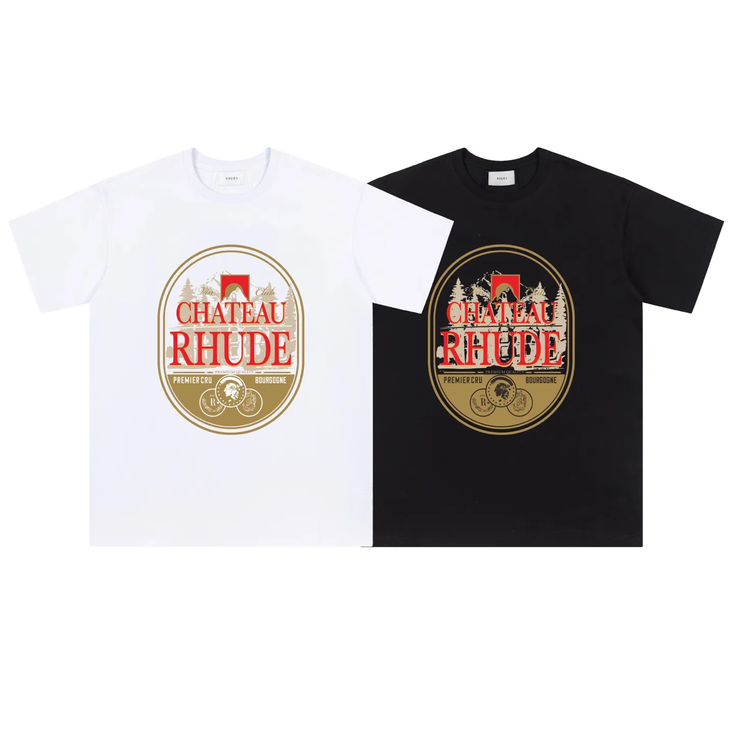 646#P114 American fashion brand RHUDE Manor Forest niche high street loose men's and women's casual short-sleeved T-shirt Color: black white apricot Fabric: 26 pieces 280g fashion brand double yarn