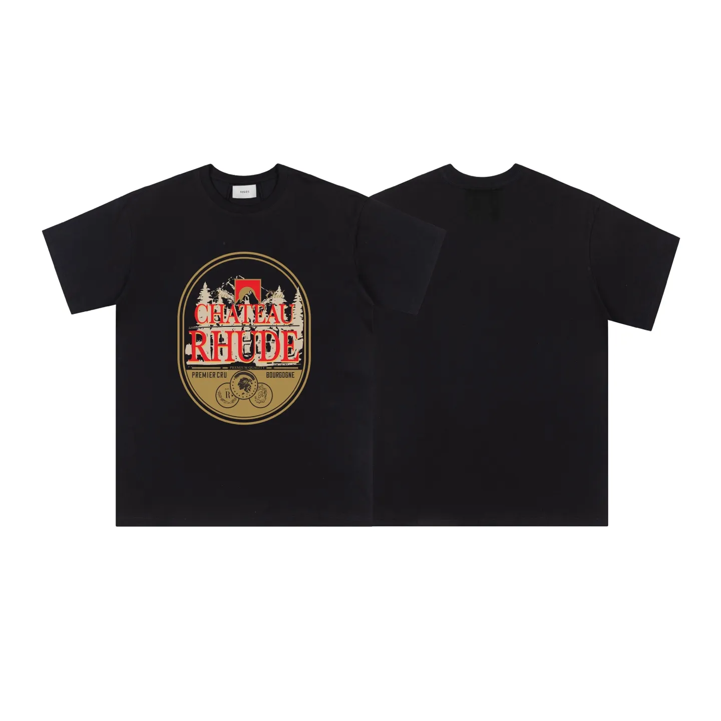 646#P114 American fashion brand RHUDE Manor Forest niche high street loose men's and women's casual short-sleeved T-shirt Color: black white apricot Fabric: 26 pieces 280g fashion brand double yarn