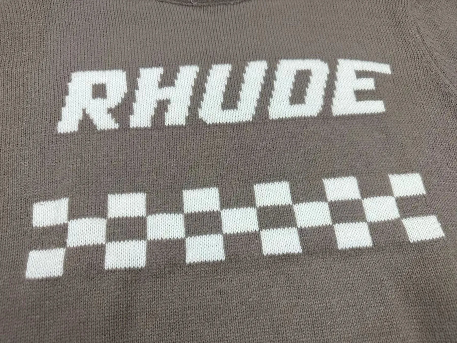 P240 Rhude new racing track jacquard crew neck sweater Color: Khaki White Size: M L XL XXL