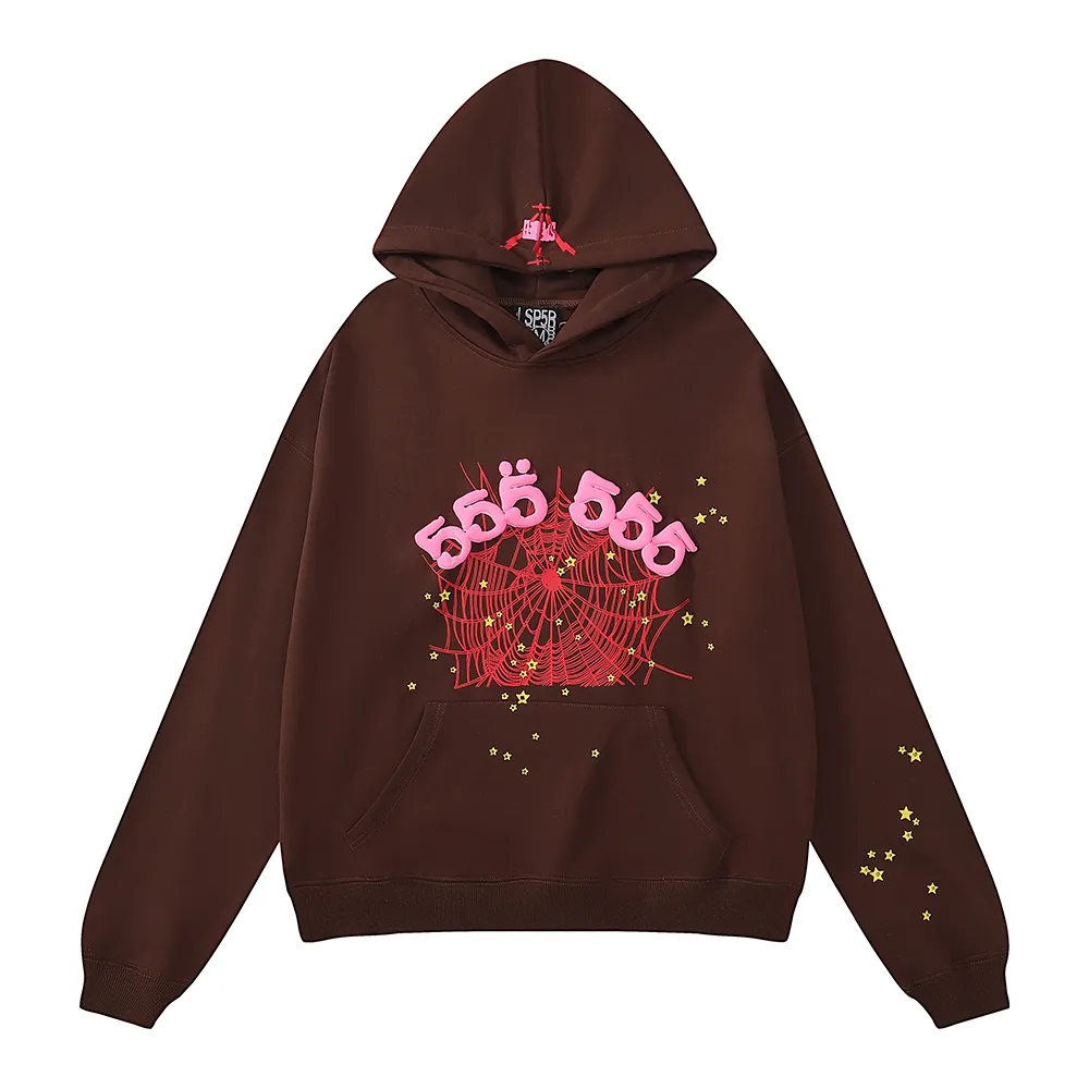 Sweatshirt 8203, batch 220, Young Thug Sp10der 55555 foam print Jordan Clarksons same style upper weight pure cotton terry loose hoodie sweatshirt for men and women Color: dark coffee; Size: S M L XL