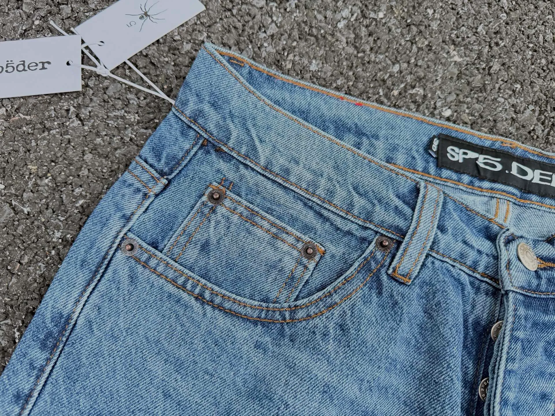 P250 (original outdoor picture direct) top version Sp10der street fashion brand foam printed big star washed and distressed casual jeans for men and women, size: 28 30 32 34 36
