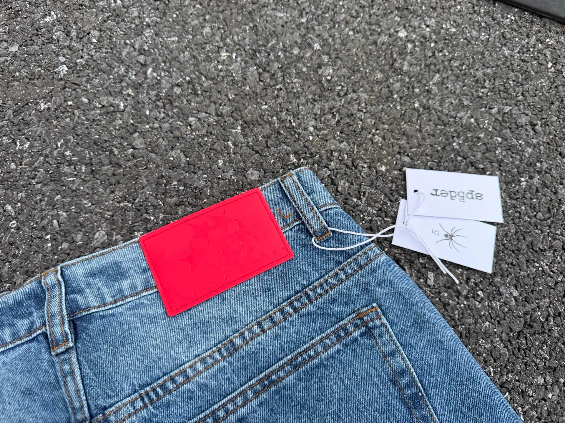 P250 (original outdoor picture direct) top version Sp10der street fashion brand foam printed big star washed and distressed casual jeans for men and women, size: 28 30 32 34 36