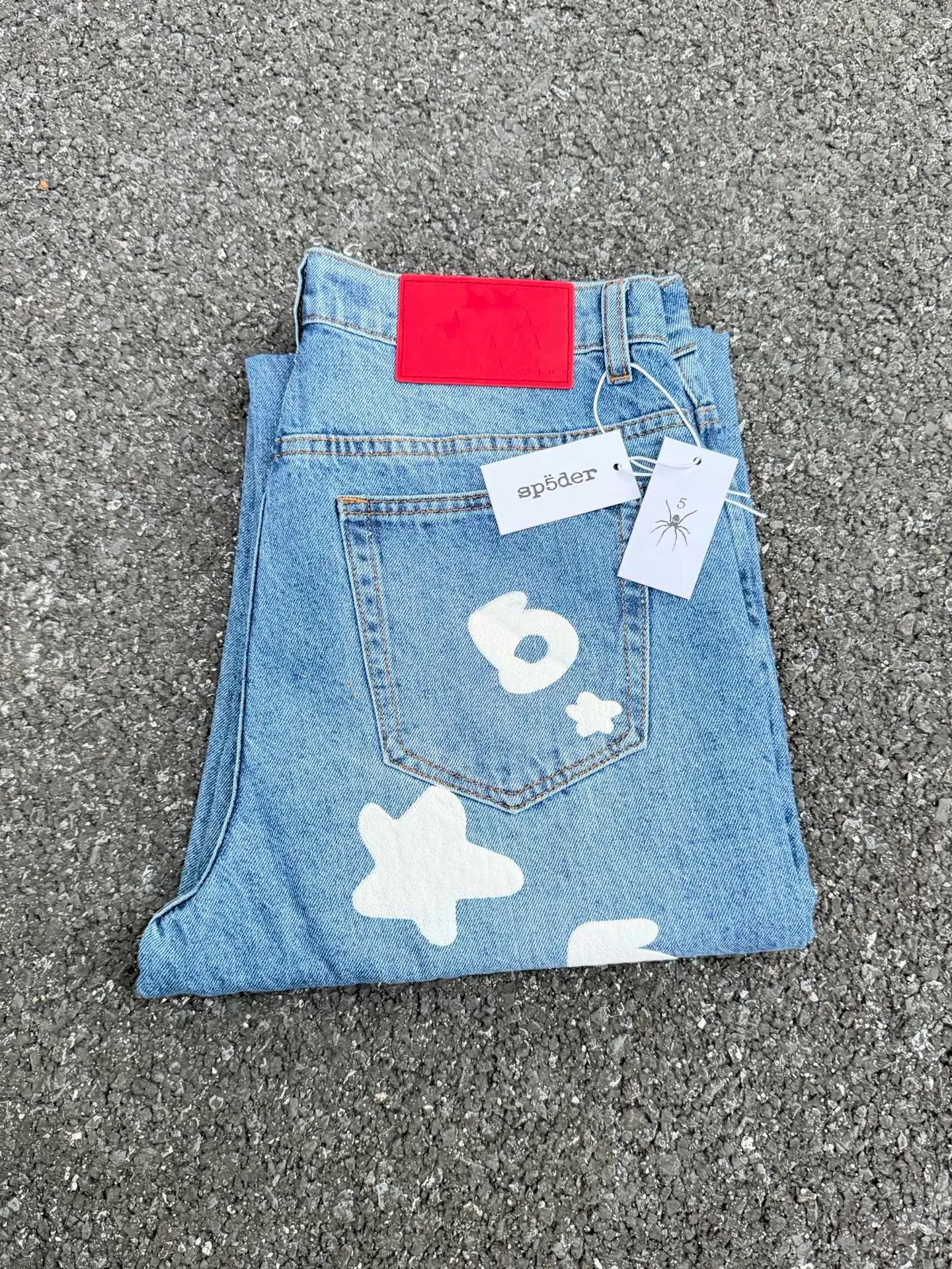 P250 (original outdoor picture direct) top version Sp10der street fashion brand foam printed big star washed and distressed casual jeans for men and women, size: 28 30 32 34 36
