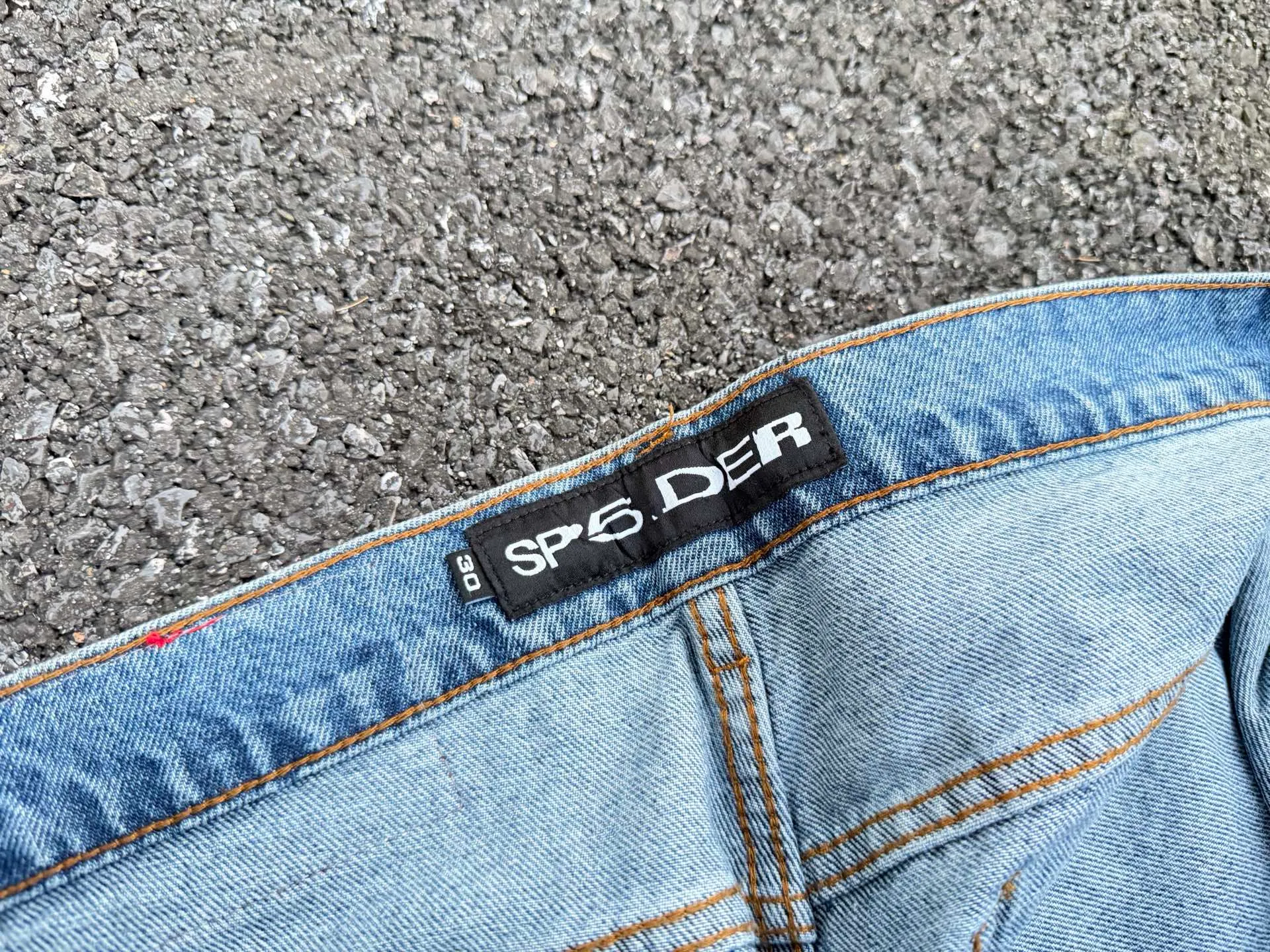 P250 (original outdoor picture direct) top version Sp10der street fashion brand foam printed big star washed and distressed casual jeans for men and women, size: 28 30 32 34 36