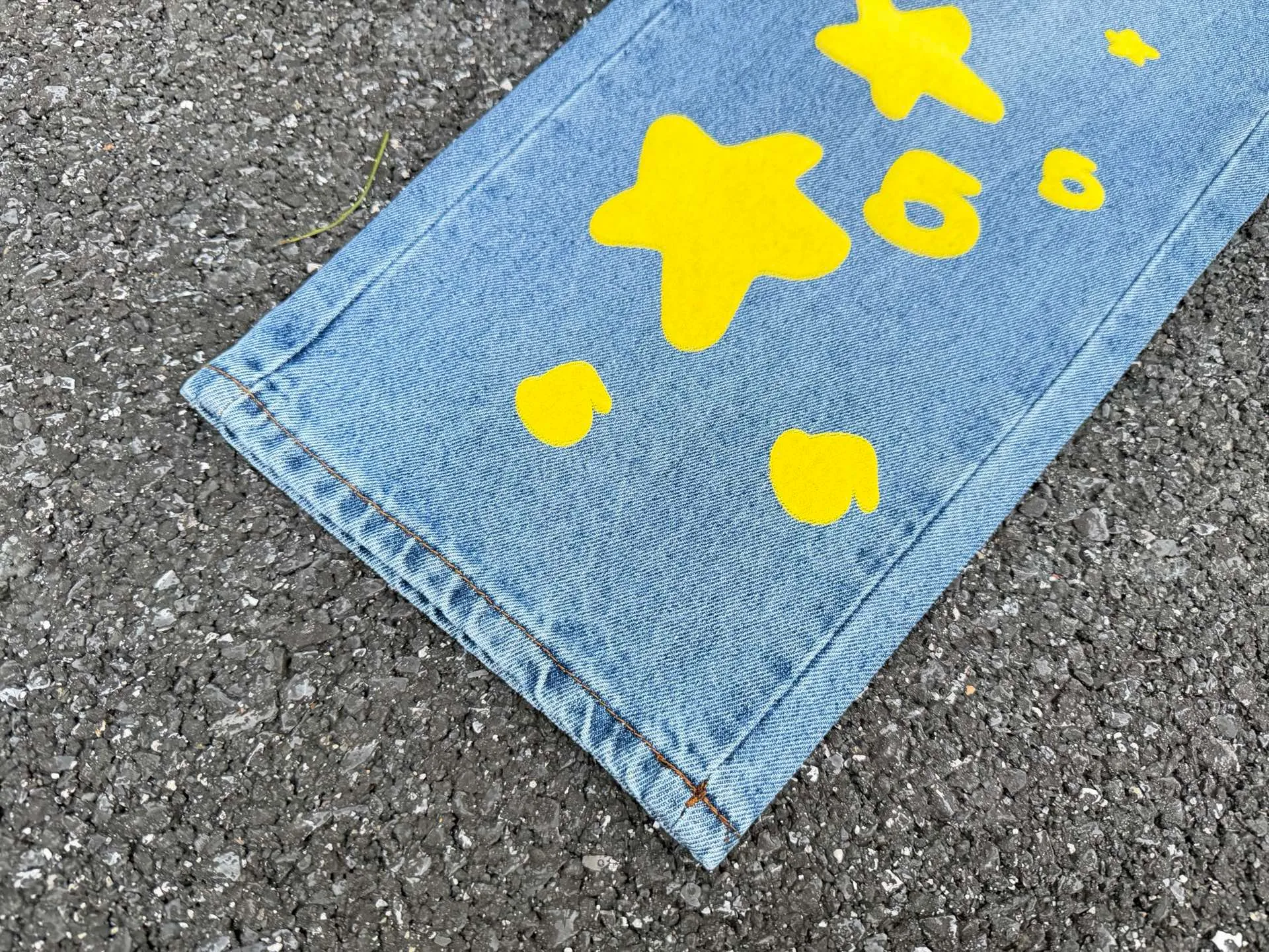 P250 (original outdoor picture direct) top version Sp10der street fashion brand foam printed big star washed and distressed casual jeans for men and women, size: 28 30 32 34 36