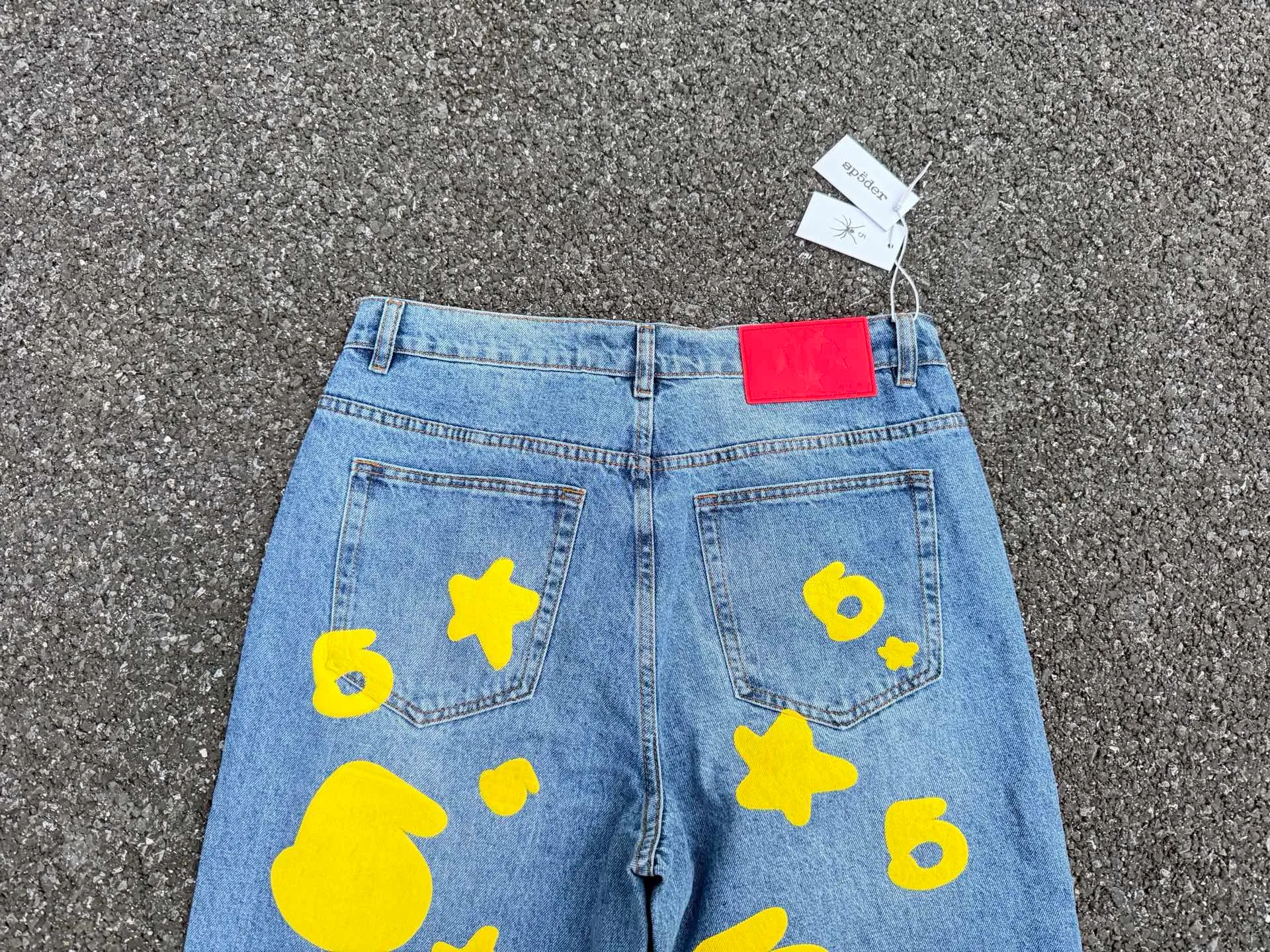 P250 (original outdoor picture direct) top version Sp10der street fashion brand foam printed big star washed and distressed casual jeans for men and women, size: 28 30 32 34 36
