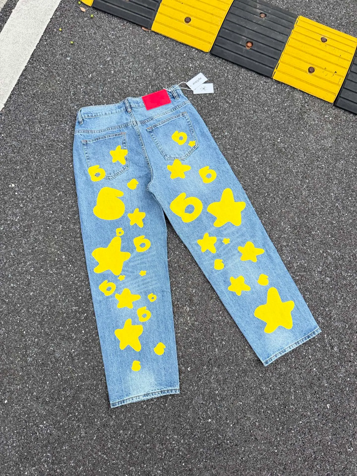 P250 (original outdoor picture direct) top version Sp10der street fashion brand foam printed big star washed and distressed casual jeans for men and women, size: 28 30 32 34 36