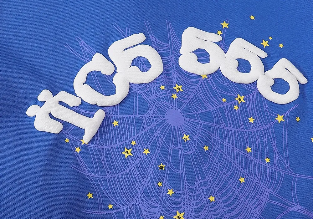 Sweatshirt number 8206, batch 220, Young Thug Bieber's same style Sp10der 555555 foam printing high quality pure cotton terry hoodie sweatshirt for men and women Color: blue; Size: S M L XL