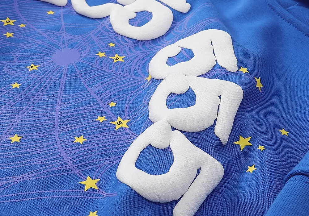 Sweatshirt number 8206, batch 220, Young Thug Bieber's same style Sp10der 555555 foam printing high quality pure cotton terry hoodie sweatshirt for men and women Color: blue; Size: S M L XL