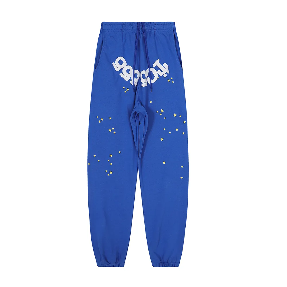 No. 8306 trousers, batch 220, Young Thug Bieber same style Sp10der 555555 foam printing high quality pure cotton terry hoodie sweatshirt for men and women Color: blue; Size: S M L XL