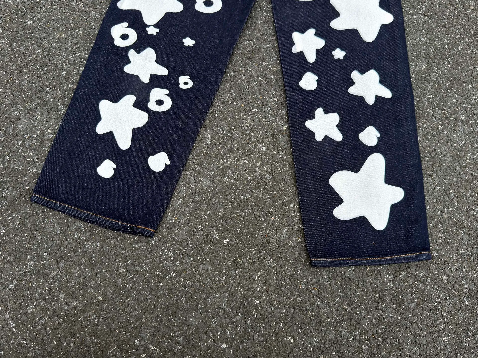 P250 (Outdoor original picture direct) top version Sp10der street fashion brand foam printed big star washed and distressed casual jeans for men and women color: raw cow color code number: 28 30 32 34 36