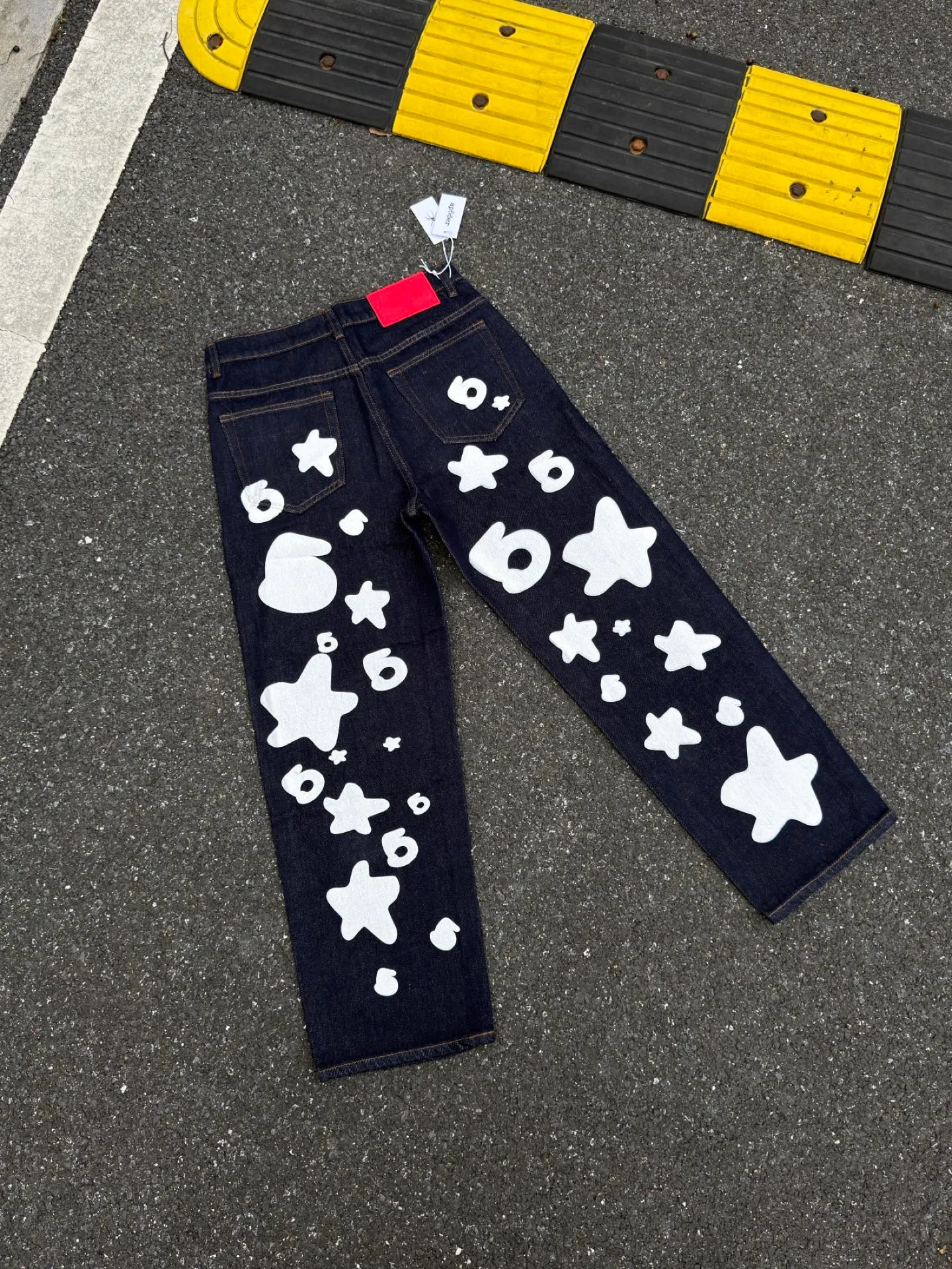 P250 (Outdoor original picture direct) top version Sp10der street fashion brand foam printed big star washed and distressed casual jeans for men and women color: raw cow color code number: 28 30 32 34 36
