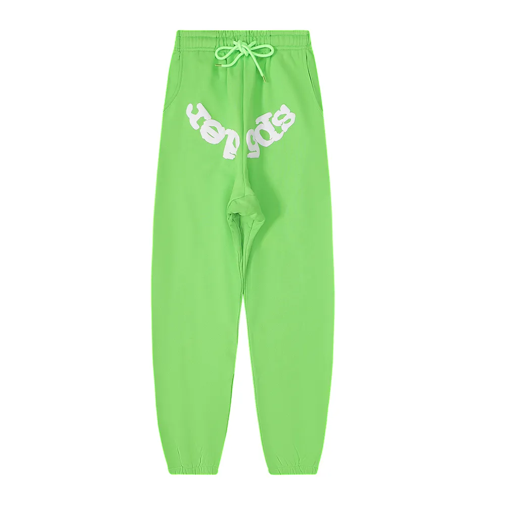 No. 8308, batch 220, the same style as American fashion stars Sp10der 555555 hot diamond foam printing high quality pure cotton casual sweatpants casual pants Color: grass green, sky blue; Size: S M L XL