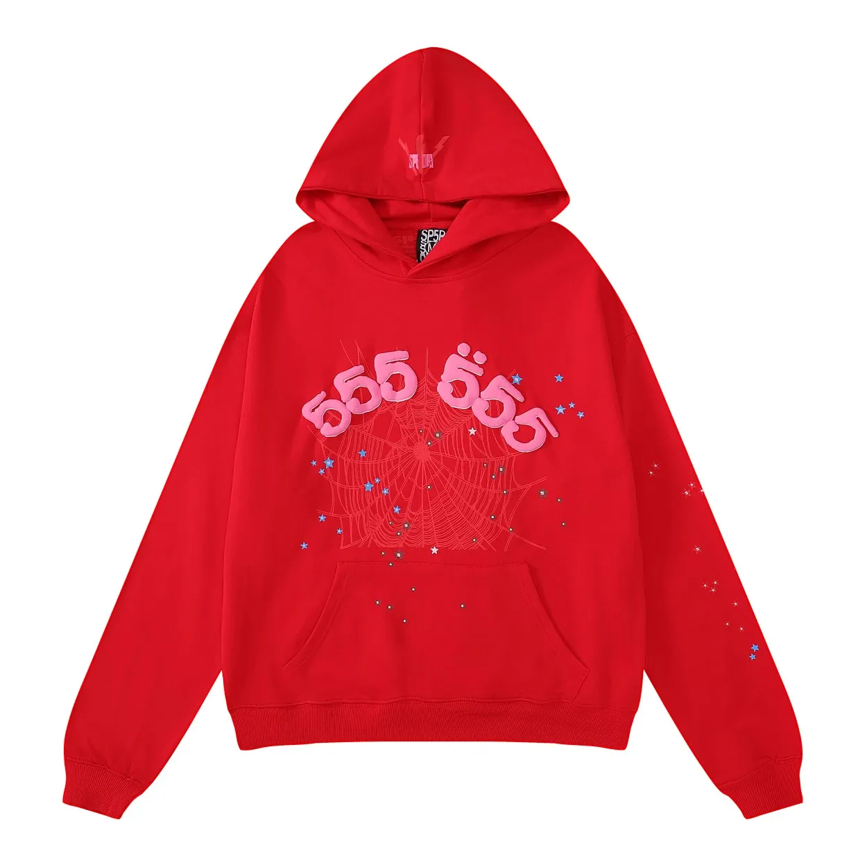 No. 8205, batch 220, Meichao Sp10der 555555 star same style Angel Number loose casual cotton hoodie sweatshirt for men and women Color: Red; Size: S M L XL
