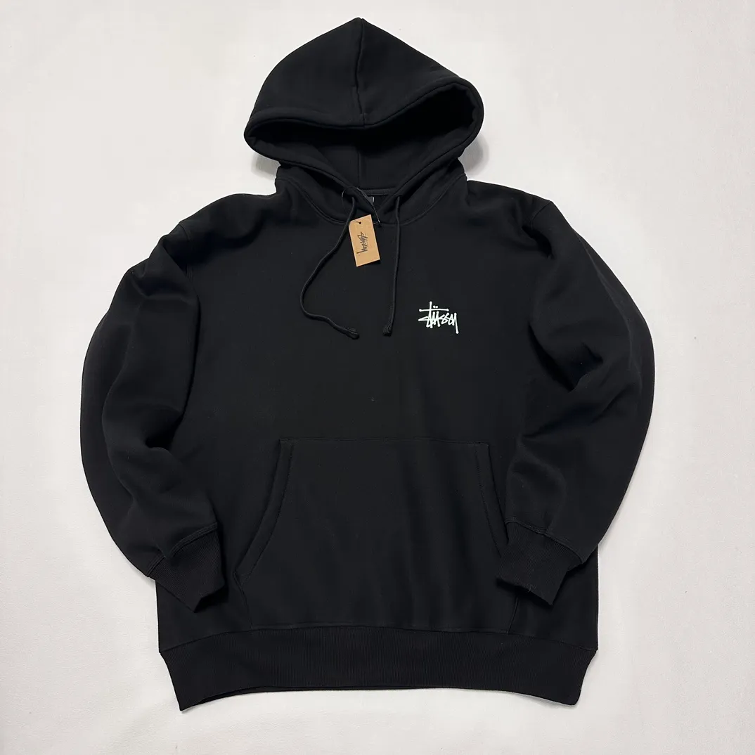 Graffiti word sweatshirt Stussy FW24 BUILT IN USA HOODIE English logo on the back plus velvet hooded sweatshirt/hoodie black gray blue S-XL